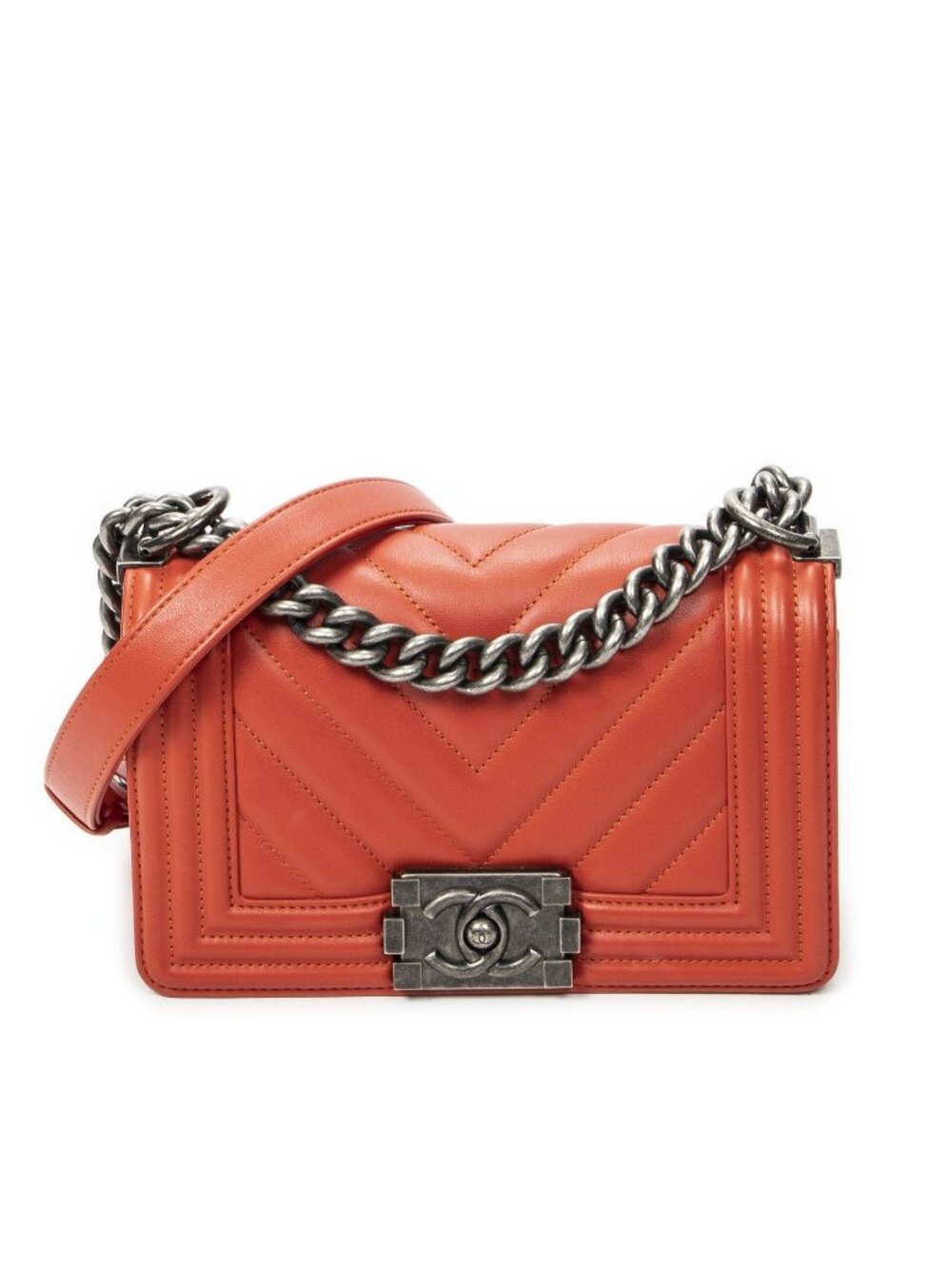 Chanel Small Boy Bag Orange Quilted Blanc Lambskin Leather